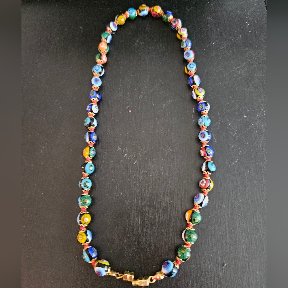 Collier Vintage En Verre Murano Millefiori Multicolore - Pièce Unique Artisanale - Occasion (porté)